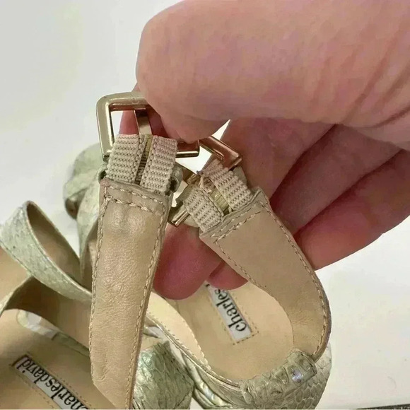 Charles David heels 7.5 green leather snake mermaidcore metallic formal prom - Picture 12 of 14